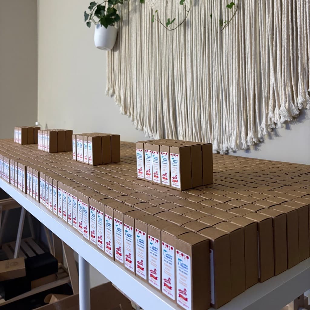 London Square Dental Care production run — branded diffusers on a table